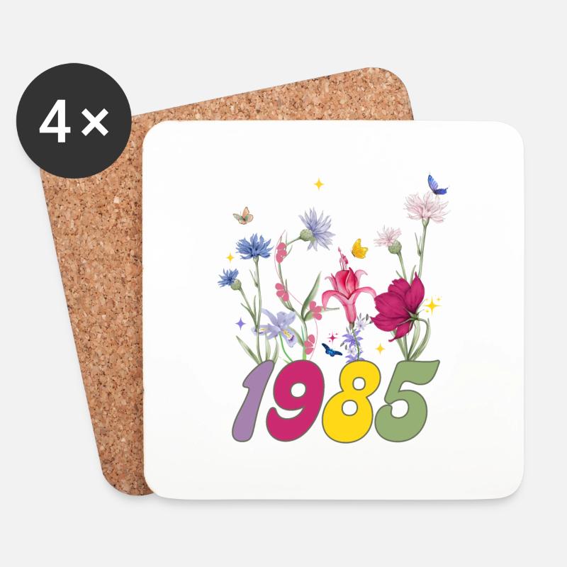 Geburtsjahr 1985 Wildblumen - Untersetzer (4er-Set) - Weiß