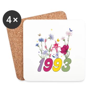 Année de naissance 1993 fleurs sauvages - Dessous de verre (lot de 4) - blanc - Devant