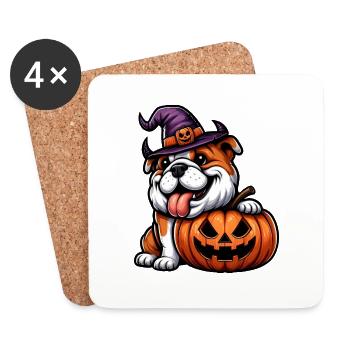 Mignon bouledogue Halloween dessin animé citrouille - Dessous de verre (lot de 4) - blanc - Devant