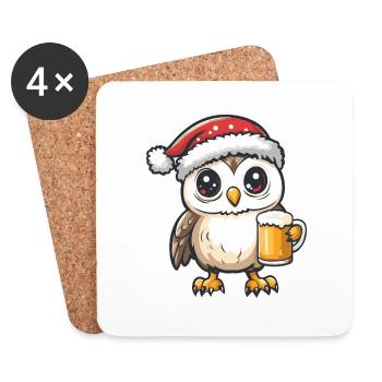 Eule Weihnachten Bier - Untersetzer (4er-Set) - Weiß - Vorne