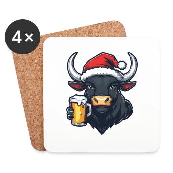 Stier Weihnachten Bier - Untersetzer (4er-Set) - Weiß - Vorne