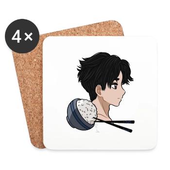 Reis Manga Anime Boy Rice Bowl Comic Stäbchen - Untersetzer (4er-Set) - Weiß - Vorne