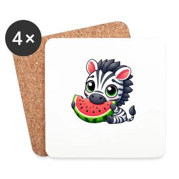 Zebra Melon Dessin Animé Pastèque Été - Dessous de verre (lot de 4) - blanc - Devant