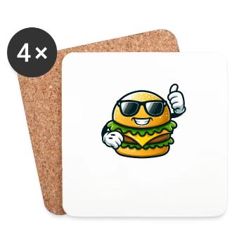 Cooler Burger Sonnenbrille Fast Food Daumen Hoch - Untersetzer (4er-Set) - Weiß - Vorne