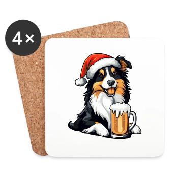 Border Collie Hund Weihnachten Bier - Untersetzer (4er-Set) - Weiß - Vorne
