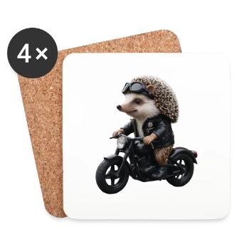 Hérisson motard - Dessous de verre (lot de 4) - blanc - Devant