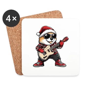 Akita Dog Christmas Guitar - Coasters (set of 4) - white - Front