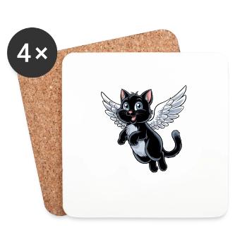 Chat noir avec des ailes d’ange - Dessous de verre (lot de 4) - blanc - Devant