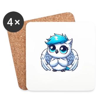 Mignon harfang des neiges avec des yeux et des ailes bleus - Dessous de verre (lot de 4) - blanc - Devant