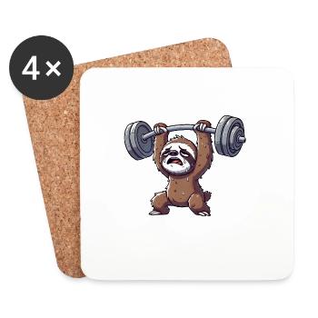 Faultier Workout Hantel Cartoon - Untersetzer (4er-Set) - Weiß - Vorne