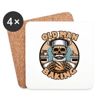 Old Man Baking Skull with Baker's Hat with Bread - Coasters (set of 4) - white - Front