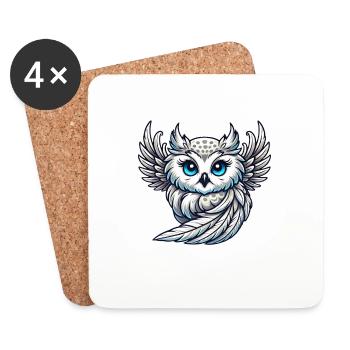 Mignon harfang des neiges aux yeux bleus ailes d’ange - Dessous de verre (lot de 4) - blanc - Devant