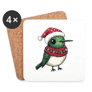 Colibri oiseau Noël bande dessinée - Dessous de verre (lot de 4) - blanc - Devant