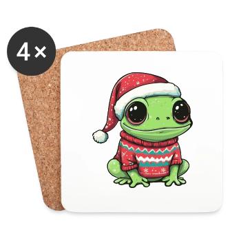Grenouille Noël Bande dessinée - Dessous de verre (lot de 4) - blanc - Devant