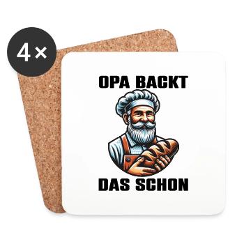 Opa backt das schon - Bäcker mit Broten - Untersetzer (4er-Set) - Weiß - Vorne