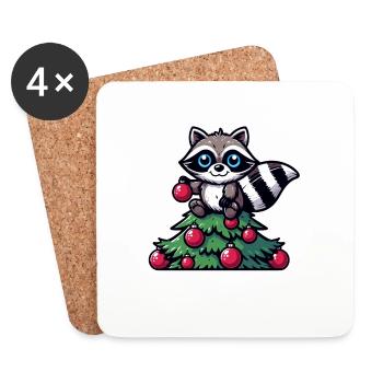 Sapin de Noël raton laveur drôle fantaisiste - Dessous de verre (lot de 4) - blanc - Devant
