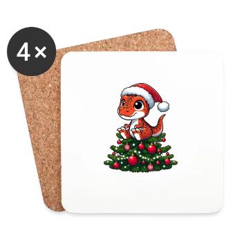 Dino mit Weihnachtsbaum Skurril Cartoon T-Rex - Untersetzer (4er-Set) - Weiß - Vorne