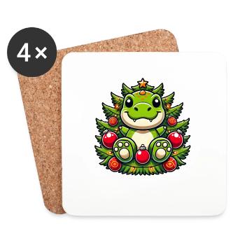 Cute T-Rex Christmas Tree Santa Claus Dino - Coasters (set of 4) - white - Front