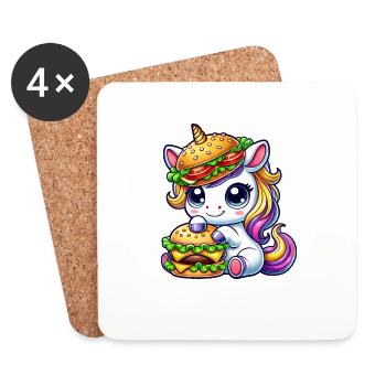 Mignon licorne hamburger cheeseburger dessin animé Skurr - Dessous de verre (lot de 4) - blanc - Devant