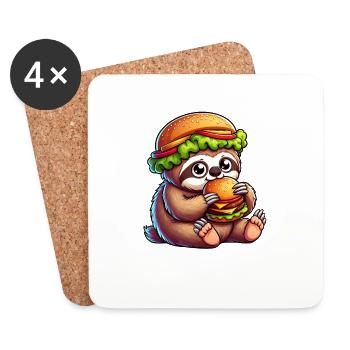 Cute Sloth Hamburger Cheeseburger Fast Food Ca - Coasters (set of 4) - white - Front