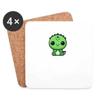 Süßer Chibi T-Rex Dino Cartoon - Untersetzer (4er-Set) - Weiß - Vorne