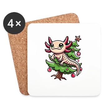 Mignon Axolotl Noël arbre de Noël style bande dessinée - Dessous de verre (lot de 4) - blanc - Devant