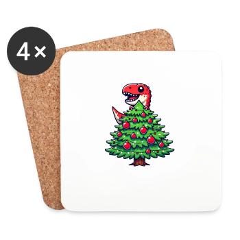Cute Comic T-Rex Christmas - Coasters (set of 4) - white - Front