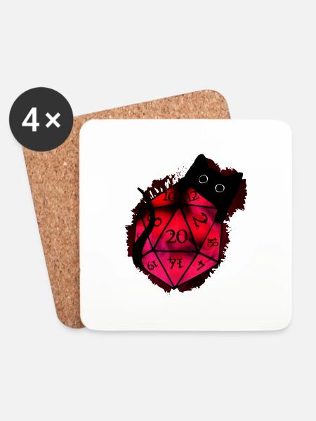 Pen n paper D20 W20 Katze dark mystery Rollenspiel - Untersetzer (4er-Set) - Weiß