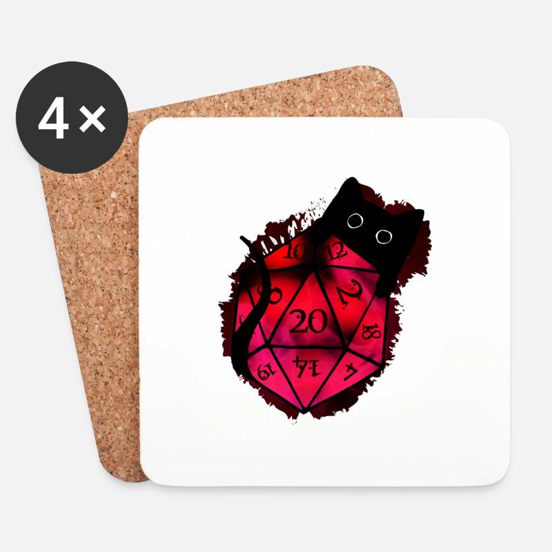Pen n paper D20 W20 Katze dark mystery Rollenspiel - Untersetzer (4er-Set) - Weiß