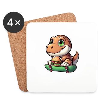 T-Rex Dinosaurier Skateboard Cheeseburger Spaß - Untersetzer (4er-Set) - Weiß - Vorne