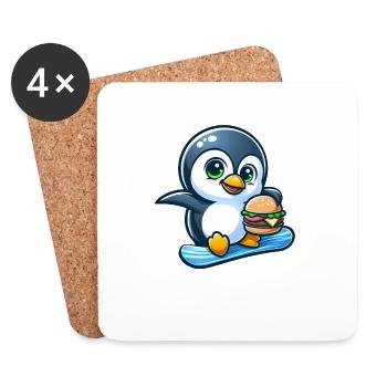 Cool penguin snowboarder with burger - Coasters (set of 4) - white - Front