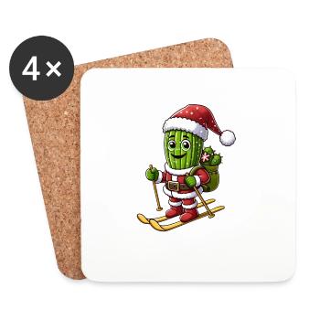 Cactus de Noël Skieur Sports d’hiver - Dessous de verre (lot de 4) - blanc - Devant