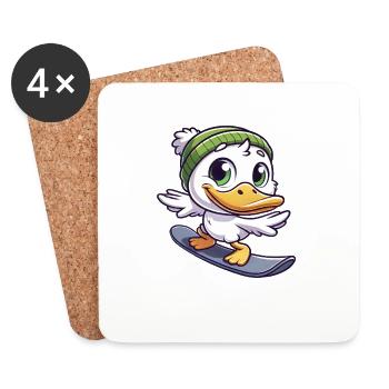 Lustige Ente Snowboarder Cartoon Wintersport - Untersetzer (4er-Set) - Weiß - Vorne