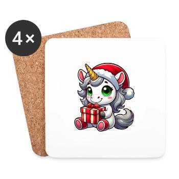 Weihnachtsmann mit Weihnachts-Einhorn - Untersetzer (4er-Set) - Weiß - Vorne