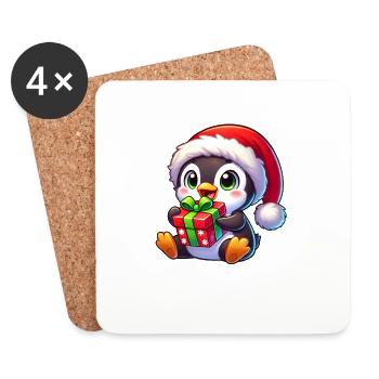 Christmas Penguin with Gift Funny Style - Coasters (set of 4) - white - Front