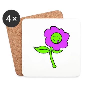 Purple Flower Spring Summer Nature Funny Face - Coasters (set of 4) - white - Front
