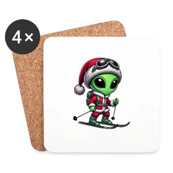 Noël Alien Skier Père Noël Ski - Dessous de verre (lot de 4) - blanc - Devant