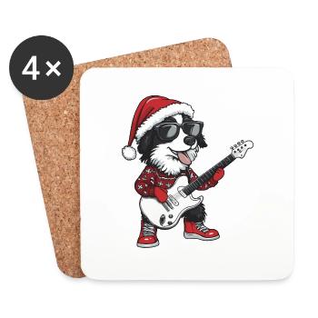 Border Collie Hund Weihnachten Rocker Gitarre - Untersetzer (4er-Set) - Weiß - Vorne