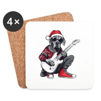 Great Dane Hund Weihnachten Rocker Gitarre - Untersetzer (4er-Set) - Weiß - Vorne