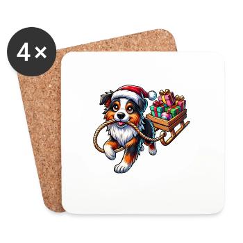 Chien de Noël mignon berger australien - Dessous de verre (lot de 4) - blanc - Devant