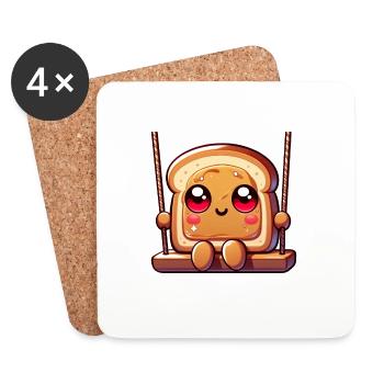 Toast Sandwich au beurre de cacahuète Dessin animé mignon - Dessous de verre (lot de 4) - blanc - Devant