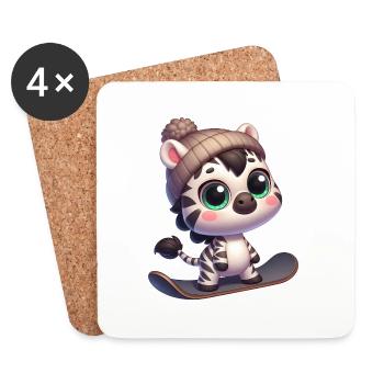 Cute Zebra Snowboard Cartoon Winter Sports - Coasters (set of 4) - white - Front