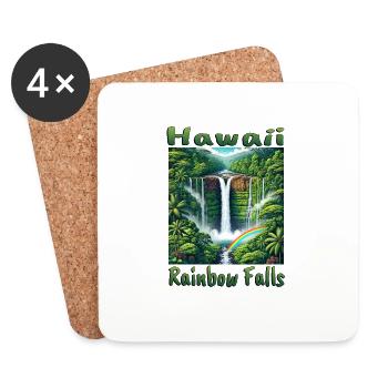 Hawaii rainbow waterfall lush forest - Coasters (set of 4) - white - Front