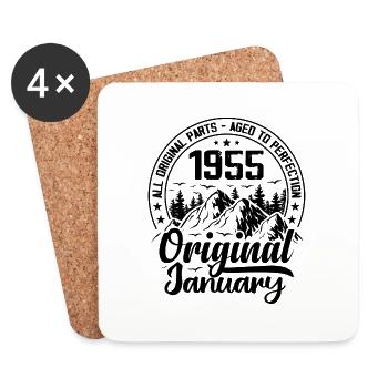 1955 January Original 69 Years Anniversary Gift - Coasters (set of 4) - white - Front