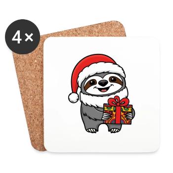 paresseux Père Noël Noël Mignon Style de bande dessinée - Dessous de verre (lot de 4) - blanc - Devant
