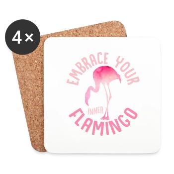 Embrassez votre flamant rose intérieur mignon oiseau rose - Dessous de verre (lot de 4) - blanc - Devant