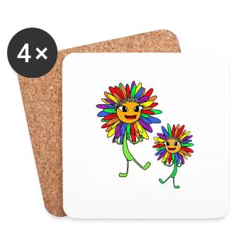 Hippie Regenbogen Sonnenblumen LGBT Gay Pride - Untersetzer (4er-Set) - Weiß - Vorne