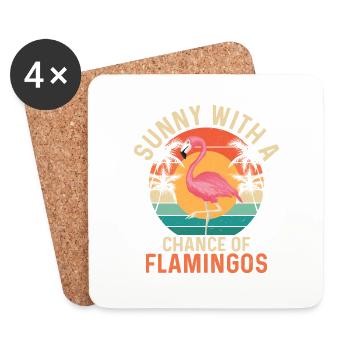 Ensoleillé Avec Une Chance De Flamants Roses Mignon Oiseau Rose - Dessous de verre (lot de 4) - blanc - Devant