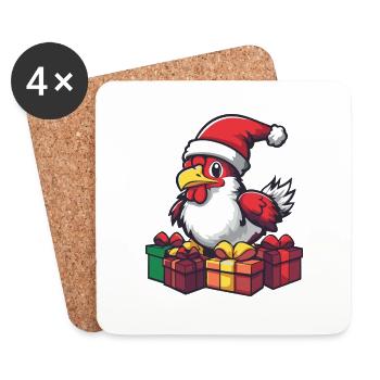 Coq Cadeaux de Noël - Dessous de verre (lot de 4) - blanc - Devant