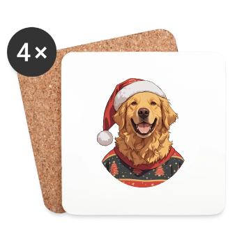 Weihnachtsmotiv mit einem Golden Retriever - Untersetzer (4er-Set) - Weiß - Vorne